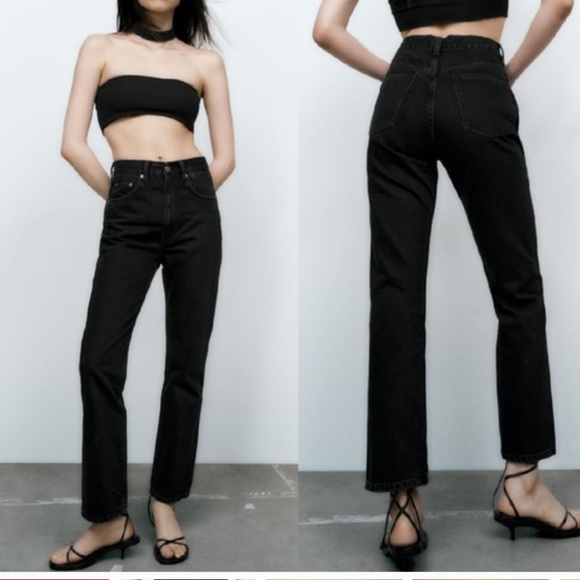 Zara Denim - Zara High-Rise Straight Fit Black Jeans